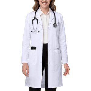 Professional White Lab Coat for Women, Long Sleeve Medical Coat